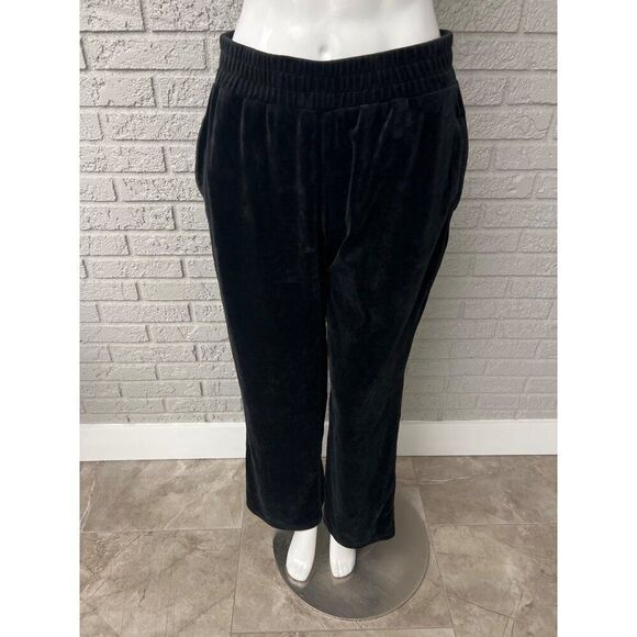 Forever 21 Women Black Velour Wide Leg Pant Size M - Picture 1 of 6